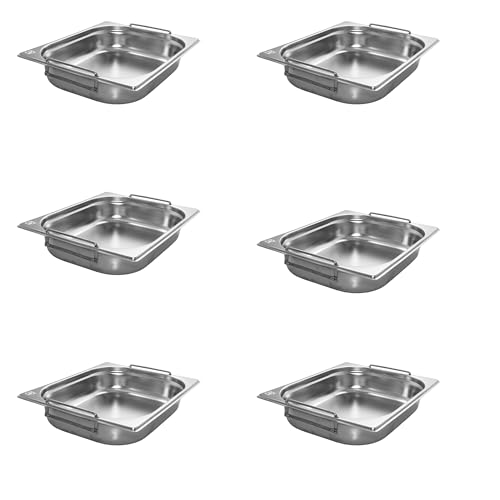 AcMax 6 Stück GN 1/2 Gastronormbehälter GN-Behälter Edelstahl 4 Liter Tiefe 65mm FALLGRIFF von AcMax