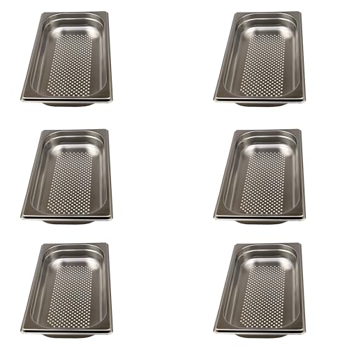 AcMax 6 Stück GN 1/3 Gastronormbehälter GN-Behälter Edelstahl 1,5 Liter Tiefe 40mm Gastronorm gelocht. von AcMax