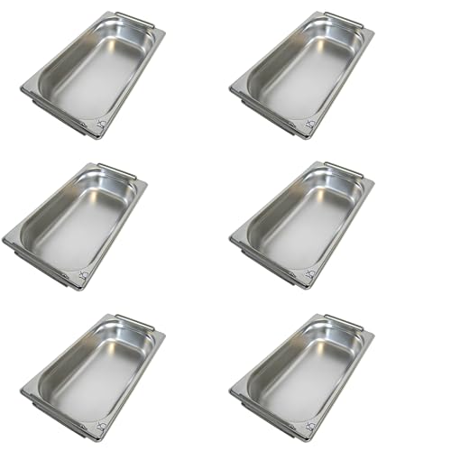 AcMax 6 Stück GN 1/3 Gastronormbehälter GN-Behälter Edelstahl 2,5 Liter Tiefe 65mm FALLGRIFF von AcMax