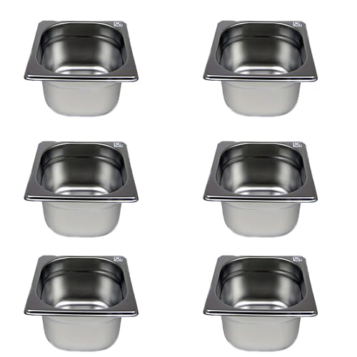 AcMax 6 Stück GN 1/6 Gastronormbehälter GN-Behälter Edelstahl 1,6 Liter Tiefe 100mm Gastronorm von AcMax