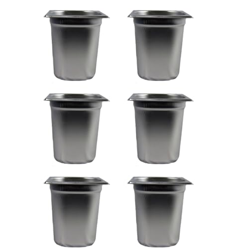 AcMax 6 Stück GN 1/6 Gastronormbehälter GN-Behälter Edelstahl 3,4 Liter Tiefe 200mm Gastronorm von AcMax