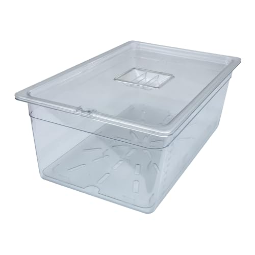 AcMax Set Polycarbonat GN 1/1 Gastronormbehälter GN-Behälter 28 Liter Tiefe 200mm Kunststoff, Deckel mit Einkerbung und Abtropfeinlage von AcMax