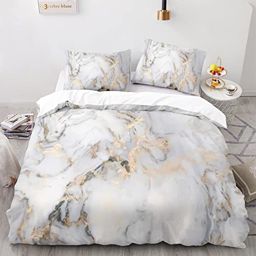 AcaimE Marmor Bettwäsche 135X200 3Er Set Hochwertiges Polyester Kommt Mit 2 Kissenbezügen 80X80Cm Bettwäsche 3 Teilig Anti-Falten Bügelfrei 135X200Cm von AcaimE