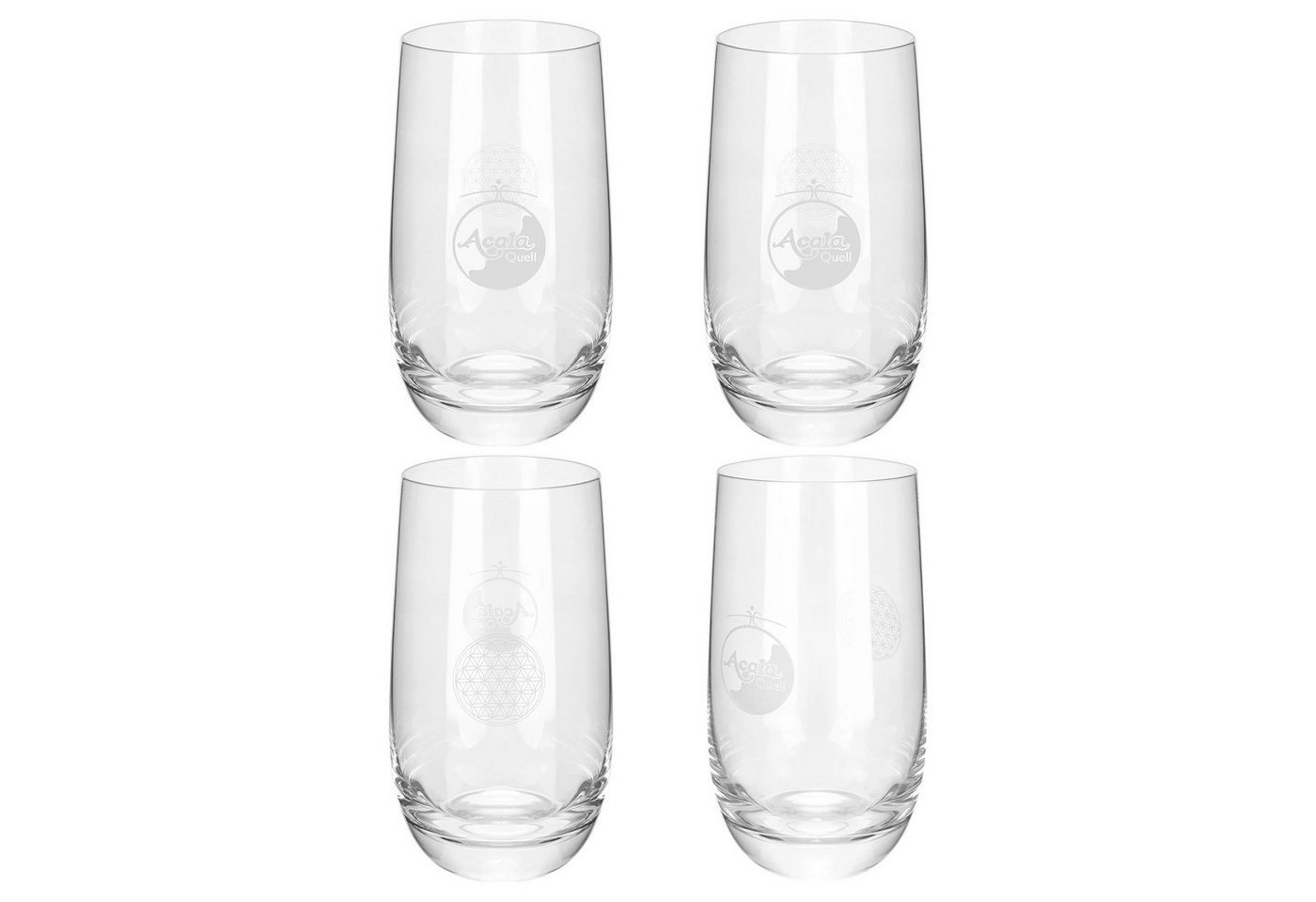 AcalaQuell Glas Valentin 350 ml Trinkglas mit Gravur Blume des Lebens, 350ml - Wasserglas einzeln & im Set von AcalaQuell