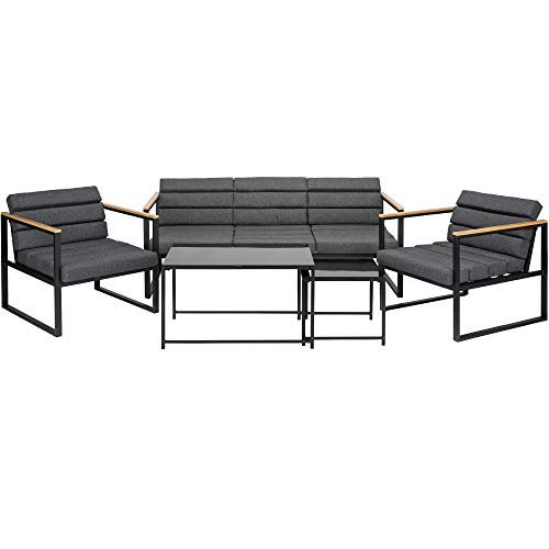 acamp Gartenlounge Set Space 2.0 5-teilig | inkl. Gestell, Tische und komfortable Polster | Elegantes Stahlgestell kombiniert mit Armlehnen aus Polywood | wetterbeständige, Pflegeleichte Loungemöbel von acamp