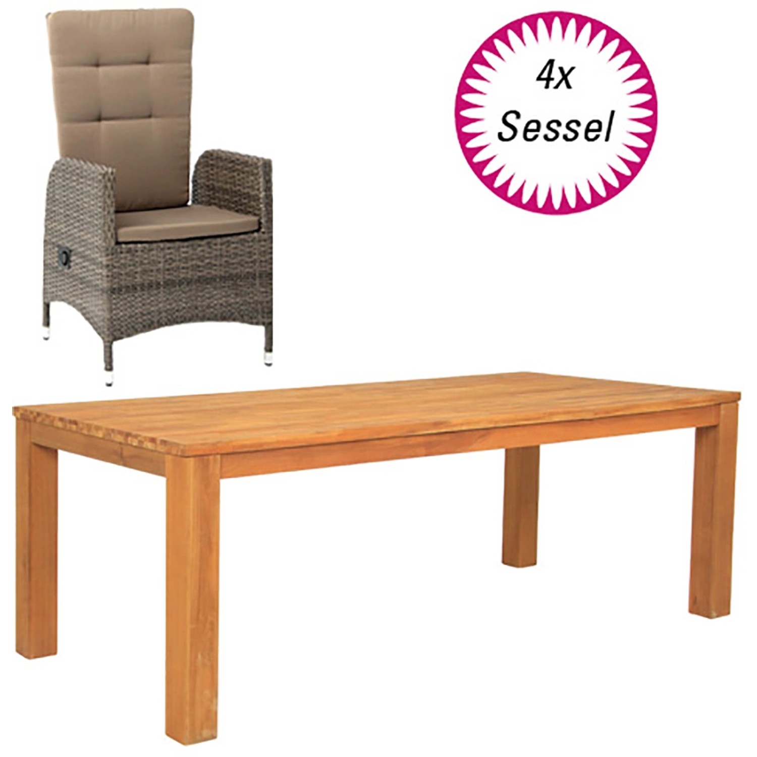 Acamp Set 4x Armsessel Ciro 1x Tisch Old Java 180 cm x 90 cm Grau-Teak von acamp