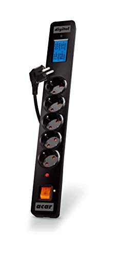 acar digital Schuko-5-fach Steckdosenleiste mit Überspannungsschutz (inkl. Energie Messsystem, 3m Kabel), schwarz von acar