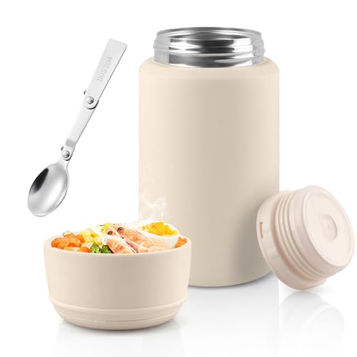 Acasimo Thermobehälter für Essen 750ml, Edelstahl Warmhaltebehälter Essen mit Löffel, müslibecher to go, Thermo lunchbox für Gefrierschrank, Spülmaschine, Erwachsene(Weiß) von Acasimo