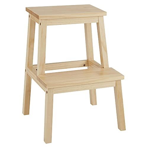 ACAZA Tritthocker mit 2 Stufen, Tritthocker aus Holz, Hocker für Erwachsene und Kinder, Beige von ACAZA