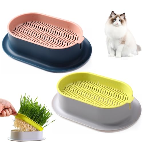 Acboor 2 Stück Pflanzschalen für Katzengras, Katzengras Schale Tablett Katzengras Keimschale Anzuchtschalen Keimung Keimschalen Samen Keimung Tablett Seed Sprouter Tray für Garten Home Office von Acboor