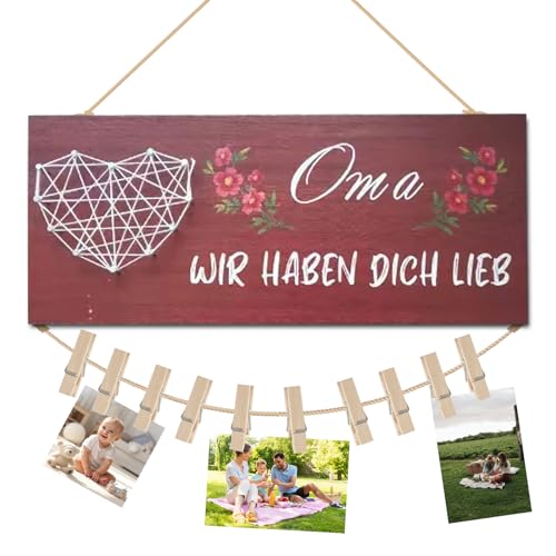 Acboor Oma Geschenk, Oma Geburtstagsgeschenke mit 10 Fotohalter Clips, Geschenke Oma mit Fotoseil, DIY Holz Collage Fotohalter Heimdekoration für Oma zum Geburtstag Muttertag Weihnachten von Acboor