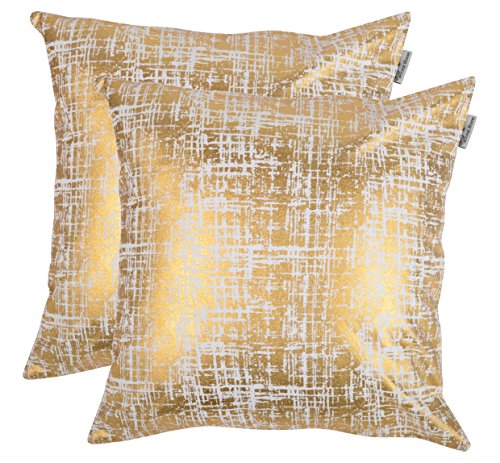 ACCENTHOME 100% Baumwolle Leinwand Quadratische Goldfolie Bedruckte Baumwolle Kissenbezug, Überwurfkissenbezug für Home Sofa Couch Stuhl, 2er Pack Packung 45 x 45 cm in Design Mash von Accent Home