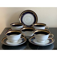 Rosenthal Germany Eminence Kobalt Blau Und Gold Tasse Untertassen 5Er Set von AccentsAntiquesMore