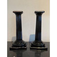 Vintage Cambridge Glas Ebenholz Doric Säule Kerzenständer von AccentsAntiquesMore