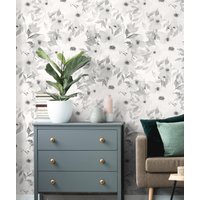 Aquarell Blumen Wandbild Tapete, Schwarz Und Weiß, Blumenwandkunst Aquarell Blumen Wandbild Tapete, Schwarz Und Weiß, Blumenwandkunst von AccentuWall