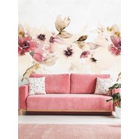 Aquarell Blumenband Wandbild Tapete, Rot, Blume Extra Große Wandkunst Aquarell Blumenband Wandbild Tapete, Rot, Blume Extra Große Wandkunst von AccentuWall