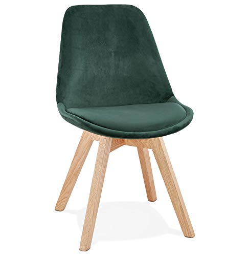 Design-Stuhl für Esszimmer, Küche Milano, Velours, Grün mit Fuß aus Naturholz von Accès-Design