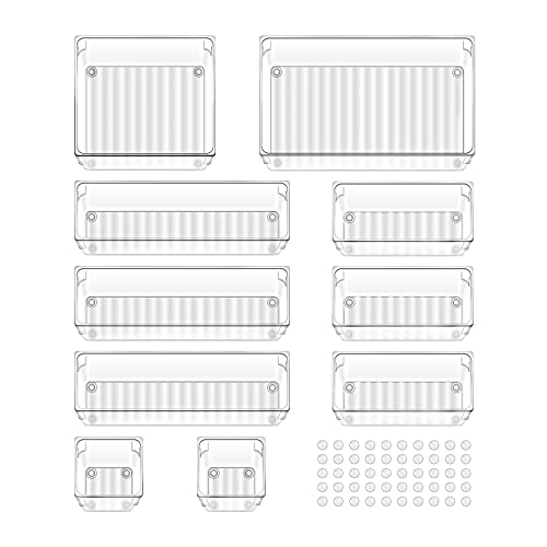 Accevo Schubladen Ordnungssystem, 10 Stücke ANTIRUTSCH Schublade Organizer, Kombinierbare und stapelbare Transparente Organizer für Kosmetik Schminktisch Küche Büro Kommode Bad von Accevo