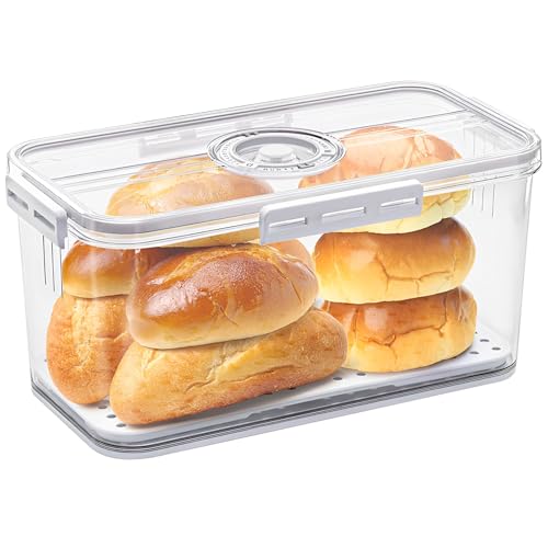 Accmuzzy Brotkasten, Brotaufbewahrung für die Küche, Brotbox mit luftdichtem Deckel, großer Brotkasten mit Zeitaufzeichnungs für hausgemachtes Brot, Bagel, Kekse, Gebäck, Obst, Gemüse (Weiß) von Accmuzzy