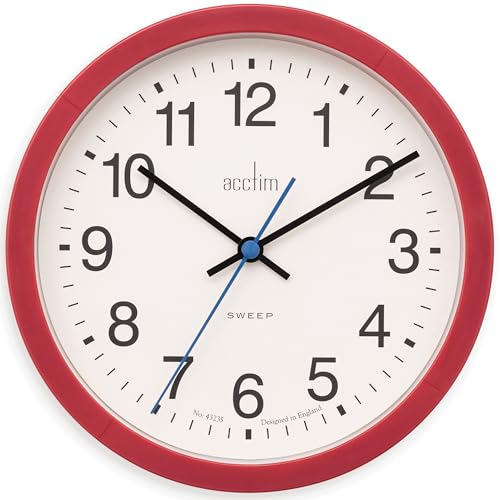 Acctim Bromham Wanduhr mit Sekundenzeiger, Nicht tickend, 20 cm Durchmesser, Rot von Acctim