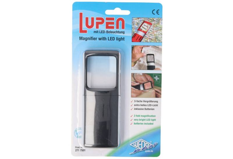 AccuCell LED Taschenlampe Lupe mit LED-Beleuchtung und 3fach Vergrösserung Farbe Schwarz inklus von AccuCell