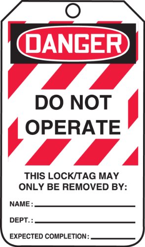 Accuform Signs MLT406CTP Lockout Tag, Legend "DANGER DO NOT OPERATE", 5.75" Length x 3.25" Width x 0.010" Thickness, PF-Cardstock, Red/Black on White (Pack of 25) von Accuform