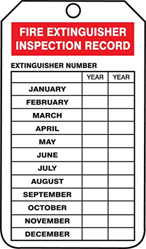 Accuform TRM101CTP Mini Tag,"FIRE Extinguisher Inspection Record", 4-1/4" x 2-1/8", PF-Cardstock, (Pack of 25), Red/Black on White von Accuform