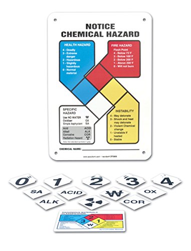 Accuform ZFD837VA Aluminum Safety Sign Kit, Legend"Notice Chemical Hazard" with NFPA Diamond Graphic, 14" Length x 10" Width, Blue/Red/Yellow/Black on White von Accuform
