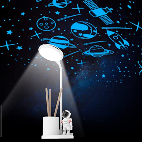 Accwork Schreibtischlampe mit Sternenhimmel Projektor, 2000 mAh Kinder LED Tischlampe Leselampe Nachttischlampe Kabellos Kinder Schreibtisch Lampe mit Farbwechsel, dimmbare wiederaufladbare von Accwork