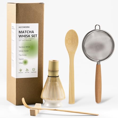 Matcha Set, 6er-Set Macha Tea Set Matcha zubehör mit Matcha Löffel, Matcha Whisk, Keramik-Matcha-Set, Traditionell Japanische Teezeremonie, Beste Geschenk für Matcha-Liebhabern von Accwork
