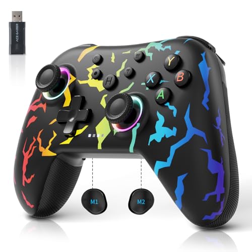 AceGamer Aurora 2.4G Wireless Bluetooth Controller，Windows PC/Switch/Stem/iOS/Android，PC Gamepad Joystick mit Hall-Effekt Joystick, programmierbare Rücktaste, Linear Resonant Actuator (Regenbogen) von AceGamer