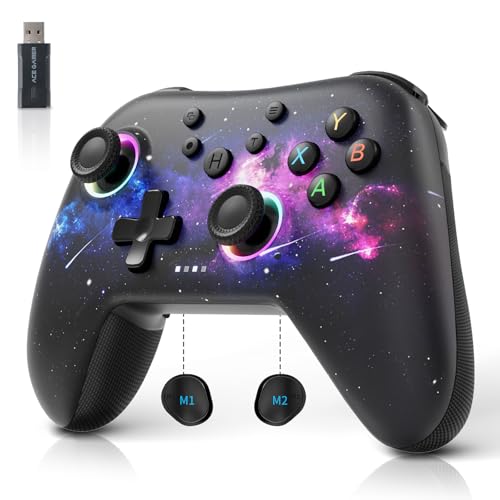 AceGamer Aurora 2.4G Wireless Bluetooth Controller für Windows PC/Switch/Stem/iOS/Android，PC Gamepad Joystick mit Hall-Effekt Joystick, programmierbare Rücktaste, Linear Resonant Actuator (Galaxie) von AceGamer
