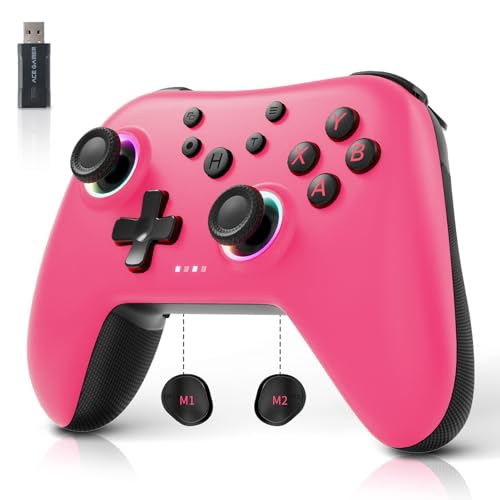 AceGamer Aurora 2.4G Wireless Bluetooth Controller für Windows PC/Switch/Stem/iOS/Android，PC Gamepad Joystick mit Hall-Effekt Joystick, programmierbare Rücktaste, Linear Resonant Actuator (Rosa) von AceGamer