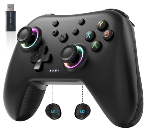 AceGamer Aurora 2.4G Wireless Bluetooth Controller für Windows PC/Switch/Stem/iOS/Android，PC Gamepad Joystick mit Hall-Effekt Joystick, programmierbare Rücktaste, Linear Resonant Actuator (Schwarz) von AceGamer