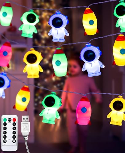 AceList Lichterkette Kinderzimmer, 3M 20 LED Lichterkette Kinder Mit Batterie und Timer USB, Bunt 8 Modi Lichterkette Astronaut Rakete Wolken Regenbogen für Kinderzimmer, Geburtstagsparty Wanddekor AceList Lichterkette Kinderzimmer, 3M 20 LED Lichterkette Kinder Mit Batterie und Timer USB, Bunt 8 Modi Lichterkette Astronaut Rakete Wolken Regenbogen für Kinderzimmer, Geburtstagsparty Wanddekor von AceList