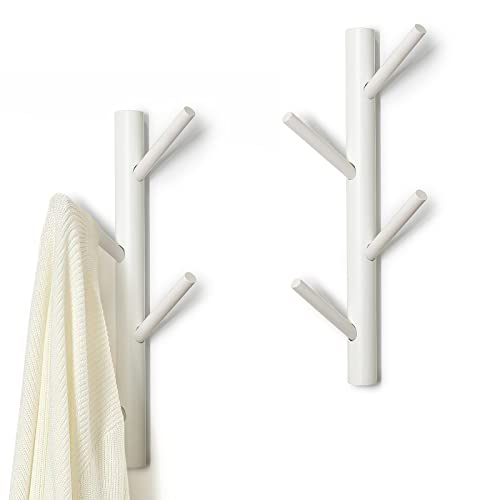 AceList Garderobe und Hutständer, stabiler Holz Garderobenständer, Kleiderhaken Wand mit 8 Hacken Flurgarderobe, 2 Stück (Weiß) von AceList