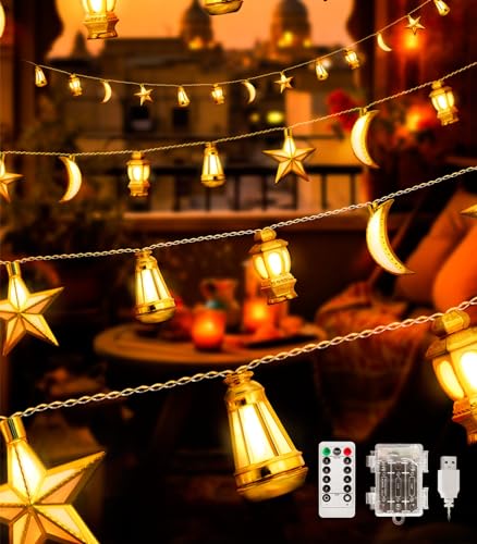 AceList Ramadan Lichterketten, 3 Meter 20 LED Ramadan Mubarak Lichterkette, Ramadan Licht Batterie oder USB-betrieben 8 Modi mit Timer, Led Lichterkette Ramadan für Eid Dekorationen, Eid Mubarak Licht von AceList
