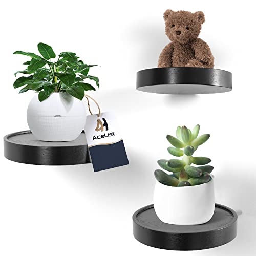 AceList Runde schwebende Regale – Set mit 3 schwarzen rustikalen Holzregalen, 15,2 cm Wandregale für Badezimmer, Schlafzimmer, Küche, Büro und Wohnzimmerdekoration von AceList