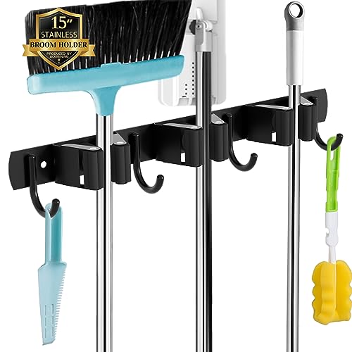 AceMining Besenhalterung Wand, 3 Halter + 4 Haken Besenhalter, Besenhalterung Edelstahl, Schwerlast Wandhalterung Besen, Besenhalterung Wand Selbstklebend von AceMining