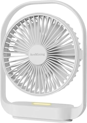 Ventilator, Ventilator Leise, Wiederaufladbarer USB Fan, Lüfter mit 4-Drehzahl, Tischventilator sehr Leise, Ventilatoren mit Nachtlicht, 330° Rotations Wentilator für Schlafzimmer Büro Nachttisch von AceMining