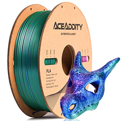 Aceaddity Silk Magic PLA-3D-Drucker-Filament, zweifarbige Co-Extrusion, 1,75 mm, 3D-Druck-PLA-Filament, glänzende Seide, coextrudiertes PLA, Maßgenauigkeit +/- 0,03 mm, 1 kg (Blau-Rot-Grün) von Aceaddity