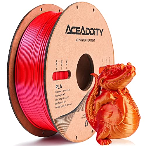 Aceaddity Silk Magic PLA-3D-Drucker-Filament, zweifarbige Co-Extrusion, 1,75 mm, 3D-Druck-PLA-Filament, glänzende Seide, coextrudiertes PLA, Maßgenauigkeit +/- 0,03 mm, 1 kg (Gold-Rot) von Aceaddity