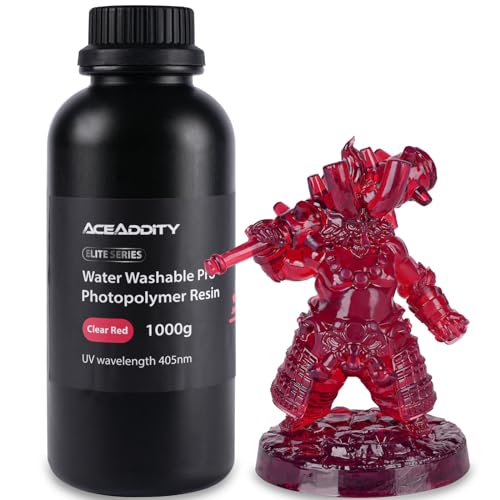 Aceaddity wasserabwaschbares Pro-Harz, 3D-Druckerharz mit geringer Schrumpfung, 405nm UV-härtendes, wasserabwaschbares Photopolymer-Druckharz, hohe Präzision und leicht zu reinigen (Klares Rot, 1 kg) von Aceaddity