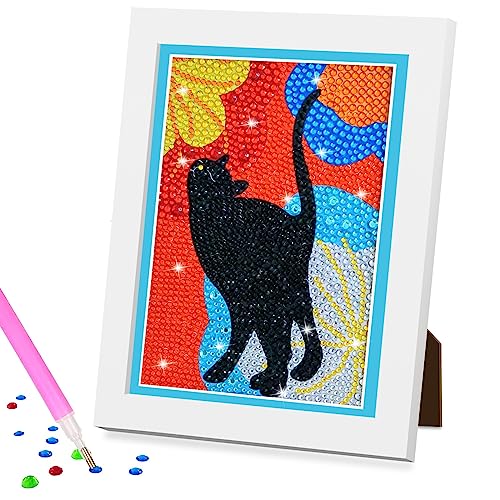 Diamond Painting Kinder, Diamant Painting Bilder Kinder Katze, Diamontpating Set mit Rahmen, 5D Diamond Painting Mädche, DIY Diamant Malerei Frauen Geschenk, Basteln Erwachsene für Home Wand Decor von Acebwhtoy