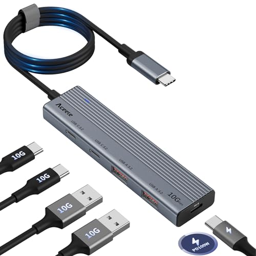 Aceele USB 3.2 Gen 2 Hub mit 4 Anschl├╝ssen, Datenhub PD mit 100cm Kabel, f├╝r Laptops, Desktops, Xbox und Mac von Aceele