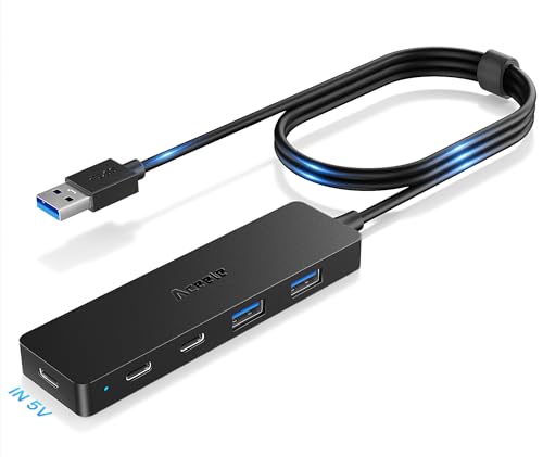 Aceele USB Hub 3.0 mit 2 USB-A-Anschlüssen und 2 USB-C-Anschlüssen, USB 3.0 Datenhub mit 120 cm Kabel, kompatibel mit Desktop-Computer, MacBook Pro/Air, iMac,Surface Pro,PS 4 und weiteren Laptops von Aceele