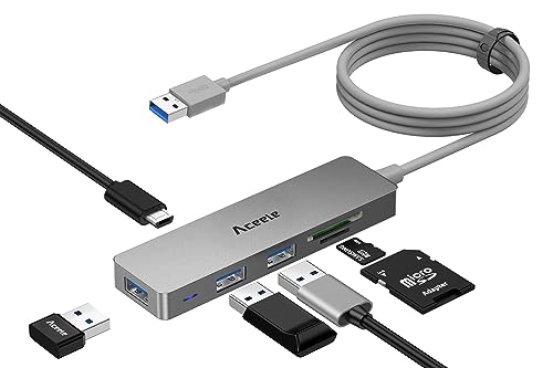 Aceele USB Hub 3.0 mit 1.2 m Kabel, 6-in-1 USB Adapter auf 3 USB 3.0 Extension und SD/TF Kartenleser, geeignet für Laptops, Desktops PC, Xbox und Mac usw (Grau) von Aceele