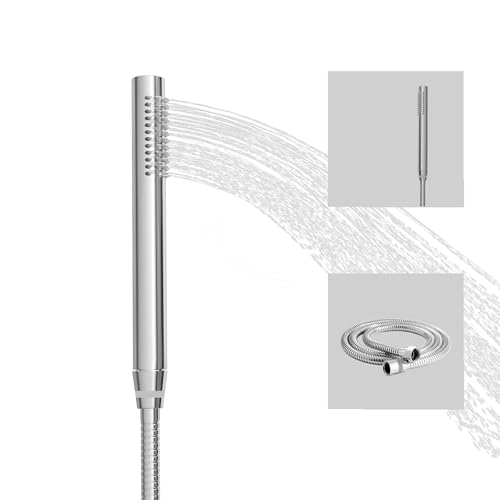 ACEFY Duschkopf wassersparend 1 Strahlart Handbrause/Stabhandbrause Duschbrause massiv Messing Gebürstet mit leicht zu reinigenden Gummidüsen (Verchromt Duschkopf +Schlauch) von Acefy