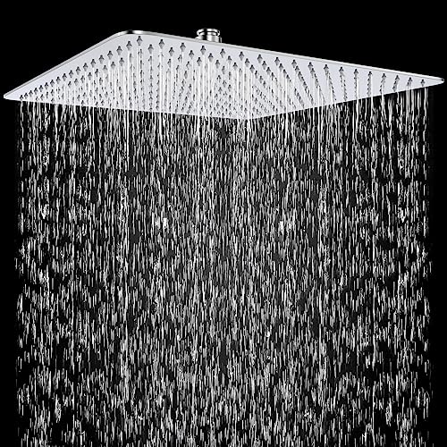 Acefy Duschkopf Regendusche 16 Zoll Edelstahl Duschkopf Wassersparend Einbauduschköpfe Quadratische Kopfbrause 360 Drehung Regenbrause Duschkopf Anti-Kalk-Düsen,40x40cm,Chrom von Acefy