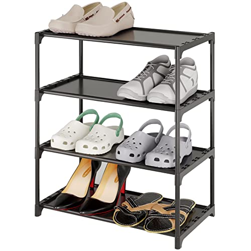 Acegozt stapelbare 4-Tier kleine Schuhregal, leichtes Schuhregal, Aufbewahrungs-Organizer für Eingangsbereich, Flur und Schrank (SK-4B) von Acegozt